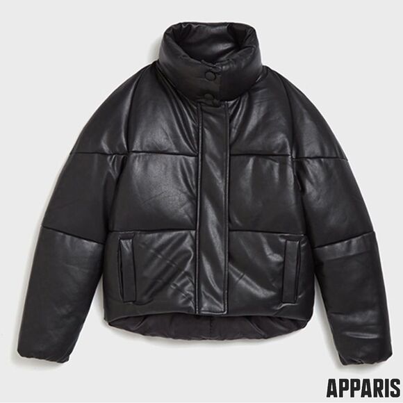 APPARIS **NWT** Jemma Vegan Leather Puffer Jacket in Black Noir - Picture 4 of 13
